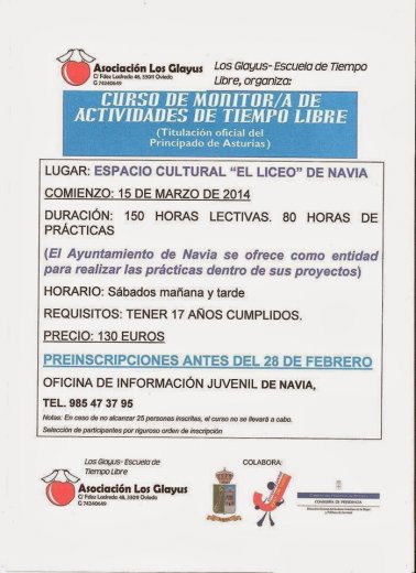 Curso de Monitor-a de Tiempo Libre en Navia