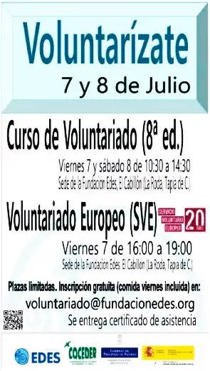 Curso de Verano de Voluntariado (8ª Edición) y Servicio Voluntario Europeo, en Fundación EDES. 7 y 8 de Julio