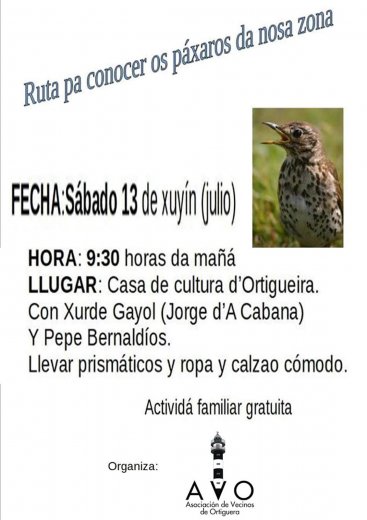 ruta para conocer los pájaros de nuestra zona con la A.V. Ortiguera