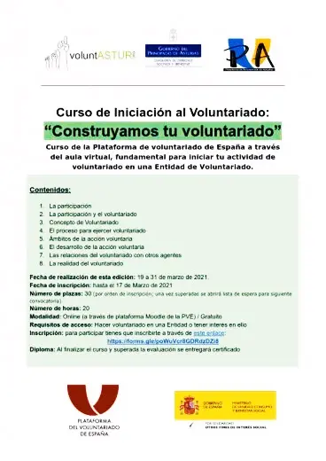 Actividades CURSO ON LINE DE INICIACIÓN AL VOLUNTARIADO: “CONSTRUYAMOS TU VOLUNTARIADO”
