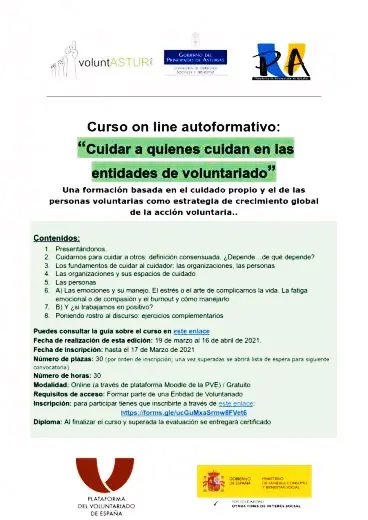 CURSO ON LINE AUTOFORMATIVO: CUIDAR A QUIENES CUIDAN EN LAS ENTIDADES DE VOLUNTARIADO