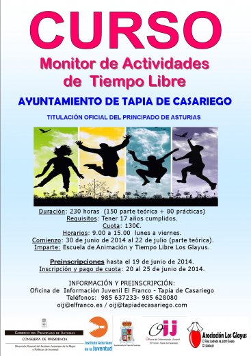 CURSO DE MONITOR DE ACTIVIDADES DE TIEMPO LIBRE EN TAPIA DE CASARIEGO.