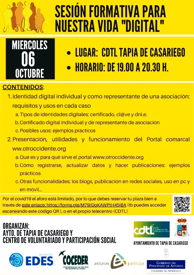 SESIÓN FORMATIVA PARA NUESTRA VIDA DIGITAL EN EL TELECENTRO DE TAPIA (6 de octubre)