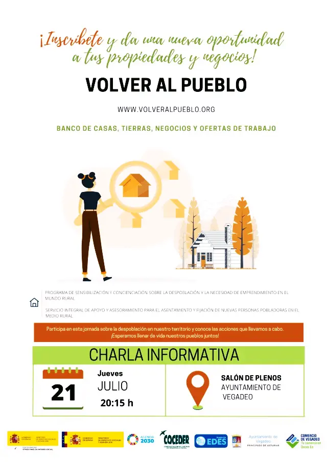 Charla informativa en VEGADEO sobre el programa Volver al Pueblo y cómo dar de alta propiedades particulares en la plataforma