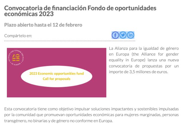 Convocatoria de financiación Fondo de oportunidades económicas 2023