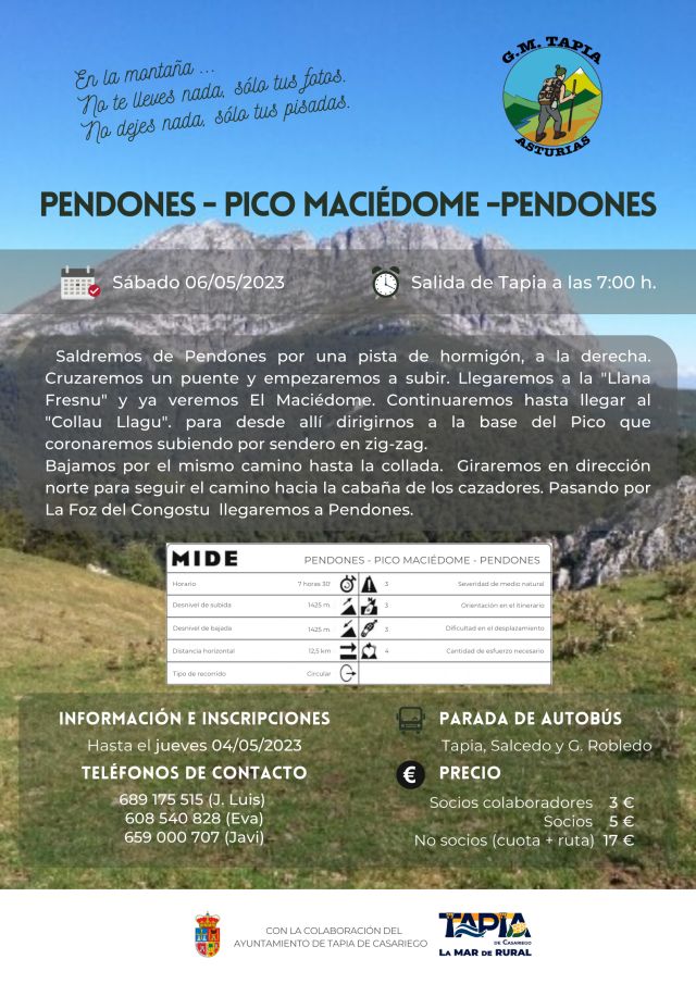 Ruta circular al Pico Maciédome (1905 m.) desde Pendones