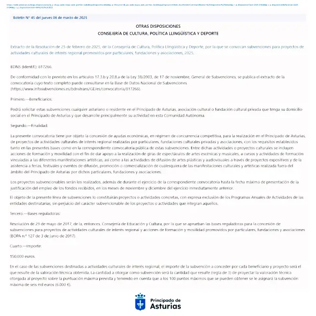 Subvención para proyectos de actividades culturales