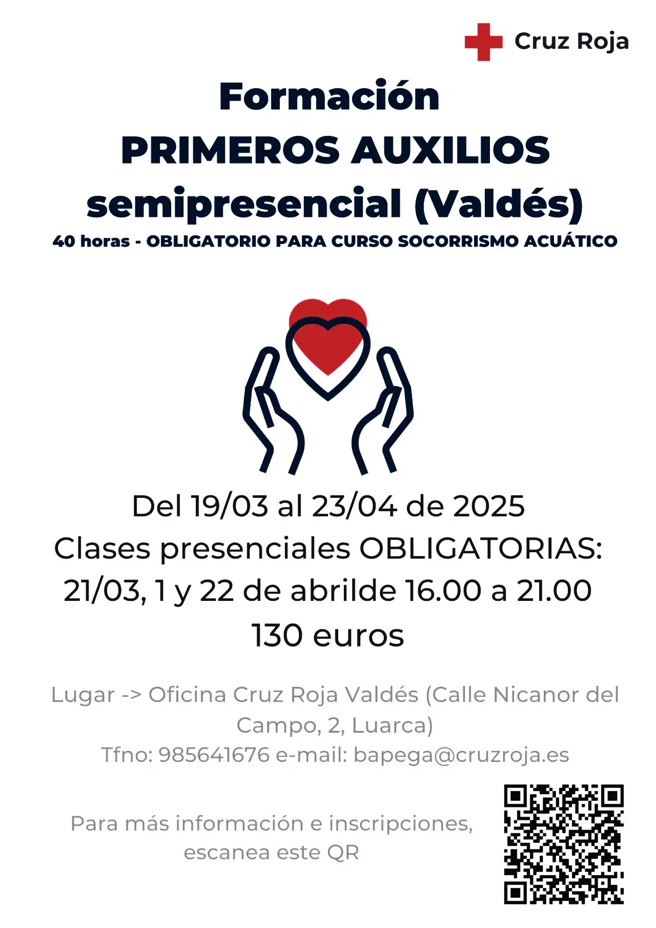 Formación en Primeros Auxilios, semipresencial (Valdés)