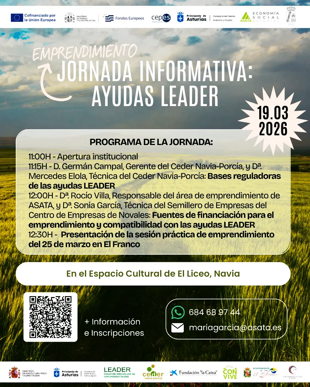 JORNADA INFORMATIVA SOBRE AYUDAS LEADER EMPRENDIMIENTO